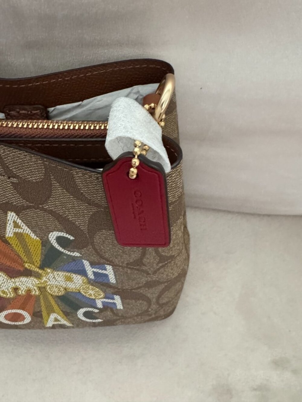 COACH - MINI TOWN BUCKET BAG IN SIGNATURE CANVAS RAINBOW CARRIAGE - NWT - Picture 3 of 6